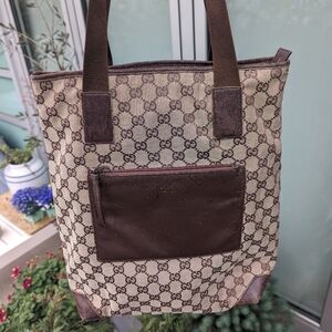 Authentic GUCCI Vintage Shoulder Tote Bag GG Canvas Leather 28892 Brown …